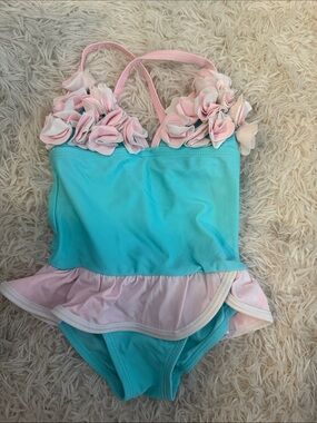 Floatimini Turquoise and Light Pink Ruffle One-Piece Swimsuit
